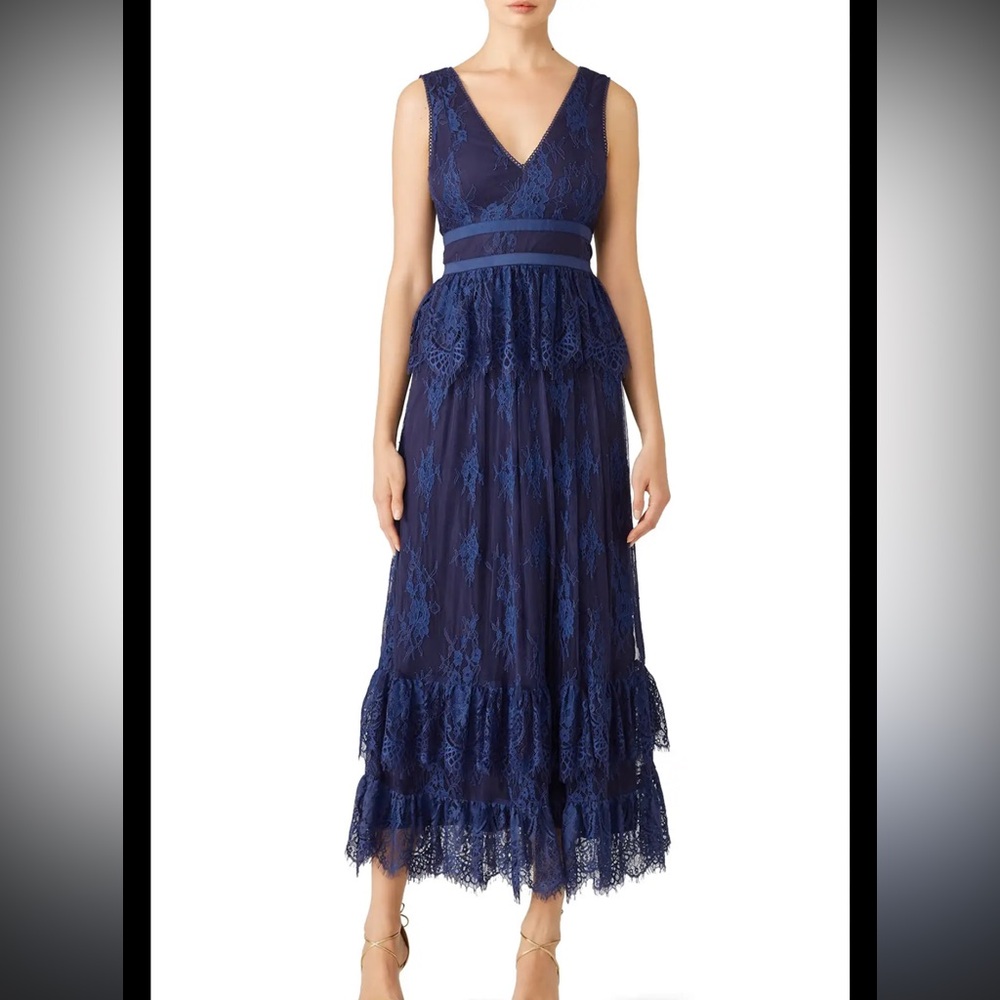 Parker Black Navy Blue Veronica Lace Tiered Sleeveless Maxi Gown sz 6 - Picture 2 of 13